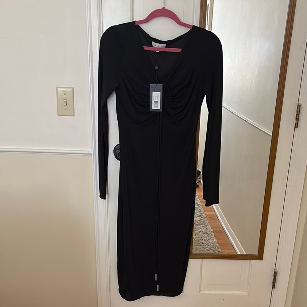 Halston Midi Long Sleeve dress with peephole detail - NWT - 4